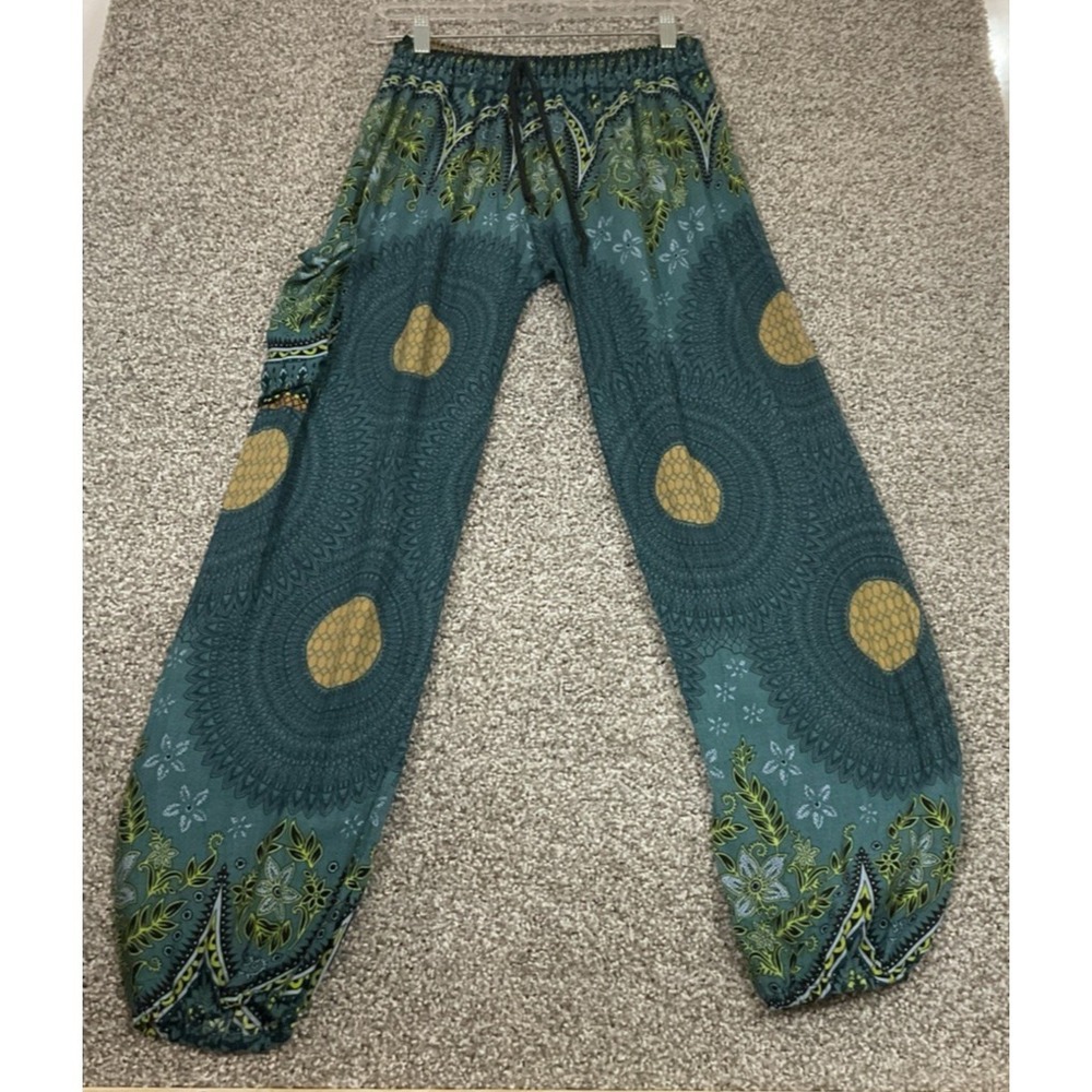 Earthbound Trading Co Pants Boho Harem Hippie Festival Drawstring & POCKETS Sz S